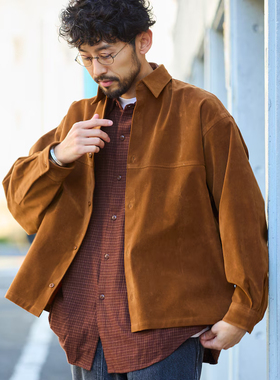 日单潮牌FREAKS STORE 男女同款 宽松版型 绒面仿皮衬衫夹克休闲