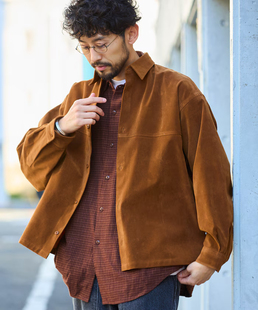 日单潮牌FREAKS STORE 男女同款 宽松版型 绒面仿皮衬衫夹克休闲