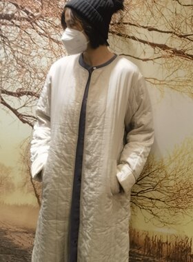 日单nissen日全女士圆领长款内胆样式绗缝竖条薄棉服春秋冬三季