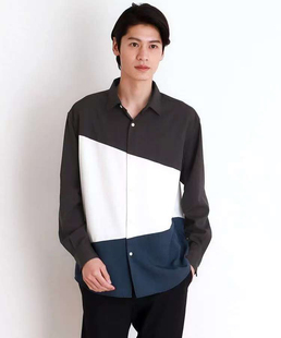 日单贵牌菊池武夫tk男士抗皱速干长袖休闲衬衣春夏秋款纯色拼接款