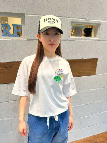 日单潮牌RVCA联名女士全棉短袖T恤衫宽松休闲短款落肩袖胶印字母