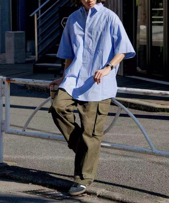 日单潮牌freaks store全棉精梳棉丝光翻领宽松休闲短袖衬衣男女