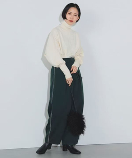 日单贵牌BEAMS女士聚酯混纺松紧腰侧缝刺绣装 饰休闲裤