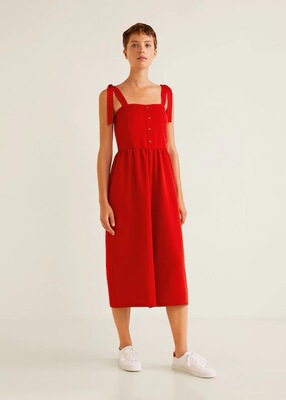 外贸出口欧美单MANGO女士时尚红色吊带人棉连衣裙裤