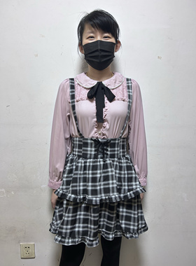 日单double focus女士萝莉风甜美可爱娃娃领蕾丝边长袖衬衣