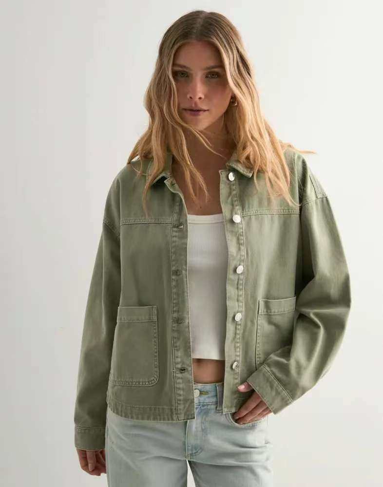 欧单V家女士全棉水洗牛仔夹克外套春秋落肩款宽松版简约时尚