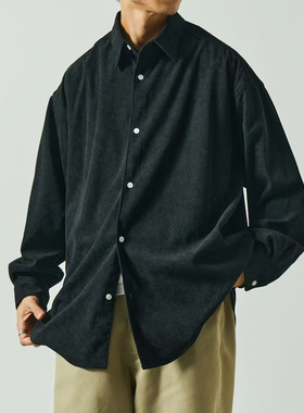 日单潮牌freaks store宽松版型灯芯绒翻领长袖衬衣男女同款微弹力