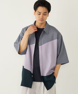 日单贵牌ships几何拼接休闲短袖 衬衣抗皱速干光泽垂度男女同款