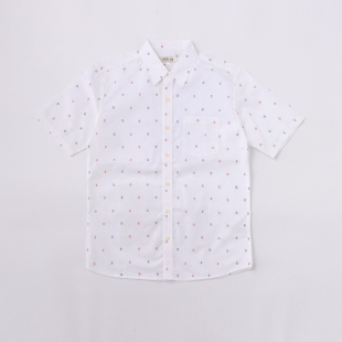 日单BCFactory男女同款 印花衬衣吸汗速干形态安定 棉质混纺短袖