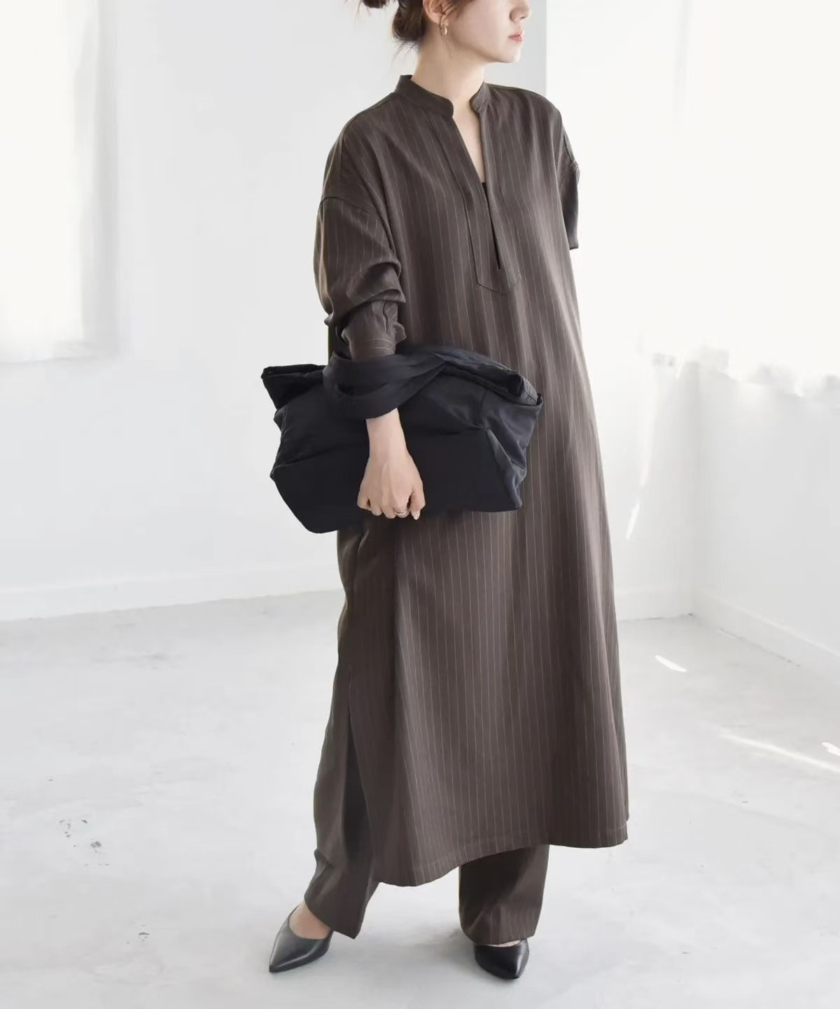 日单贵牌quaranciel聚酯高级感立领长袖连衣裙松紧腰直筒裤套装,女装/女士精品,连衣裙,淘宝优惠券,粉丝福利购,淘宝优惠卷