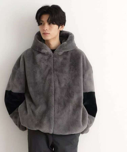 日单贵牌tk菊池武夫仿貂绒保暖外套男女同款高级感百搭连帽大廓形