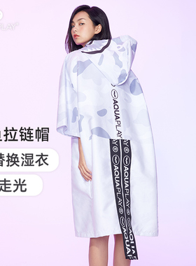 白鲨鱼防风潜水斗篷女25爆款防寒服游泳冬训浴袍速干毛巾衣泳衣