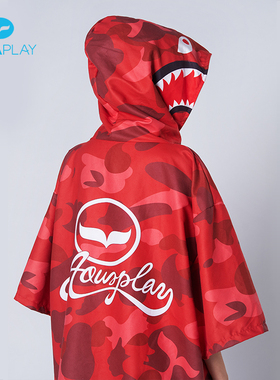 AquaPlay冬季潜水斗篷速干训练游泳浴袍吸水浴巾红鲨鱼红色毛巾衣