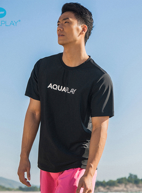 AquaPlay男士潜水服分体泳衣经典黑色短袖速干浮潜水母衣冲浪服