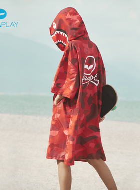 AquaPlay冬季红色潜水斗篷浴袍冲浪冬训游泳浴巾成人专用外套