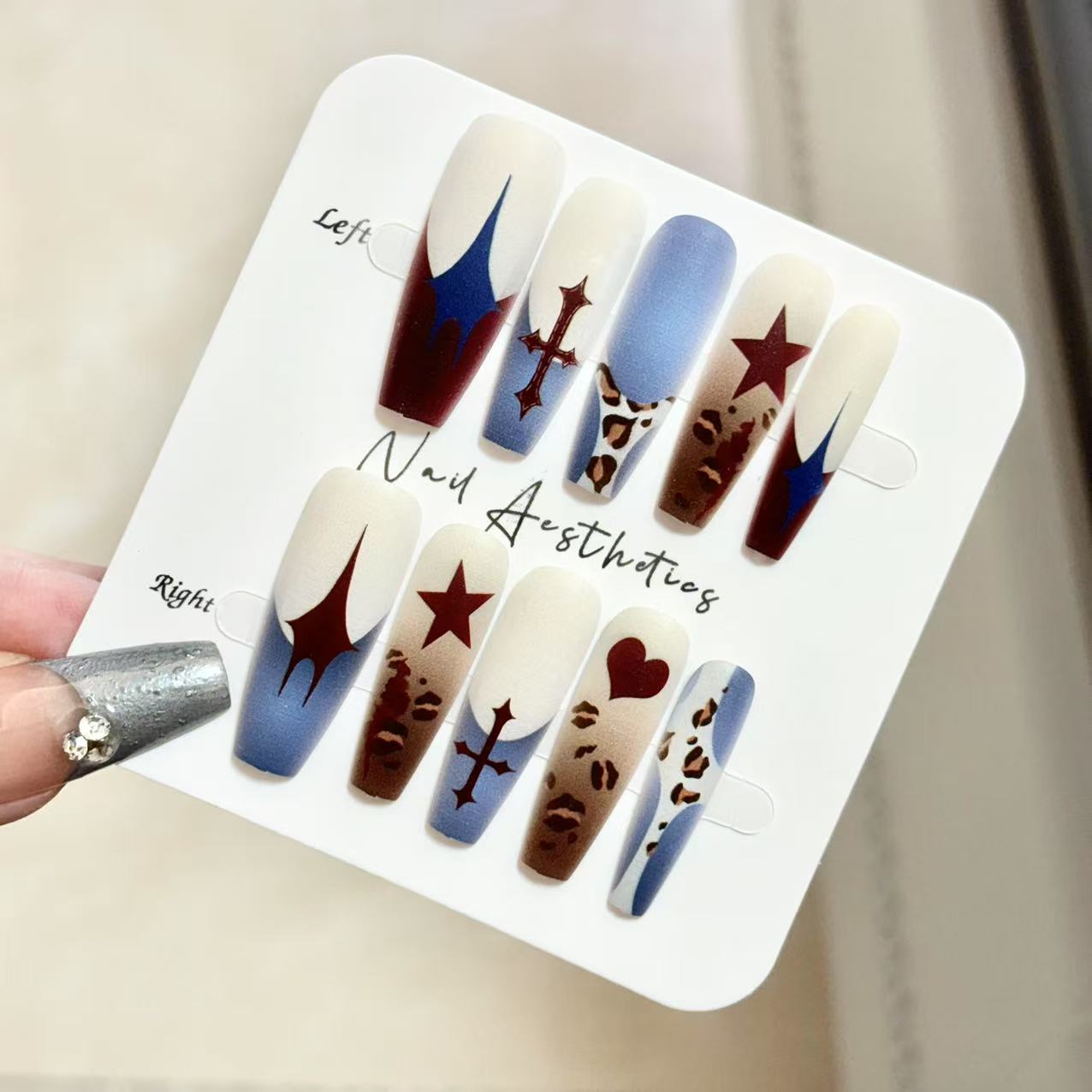 【Yuki穿戴甲】哥特风轻奢晕染法式十字豹纹高级机器喷印甲长梯