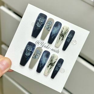 【Yuki穿戴甲】新款中国风水彩玫瑰晕染新中式高级机器喷印甲长梯