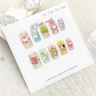 【Yuki穿戴甲】多巴胺色系卡通恐龙学生美甲五彩缤纷甜美可爱指甲
