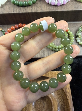 原创设计天然和田玉碧玉湖水绿卡10圆珠手串编号1036多样性发货