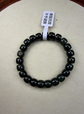 原创设计天然和田玉碧玉菠菜绿直切桶珠卡12手串编号2007多样性发