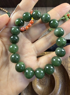 原创设计天然和田玉碧玉菠菜绿卡12圆珠手串编号113-3多样性发货