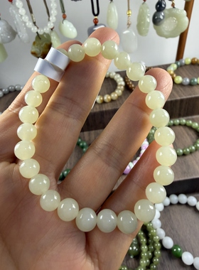 原创设计天然和田玉黄口晴水卡8圆珠手串编号1358多样性发货