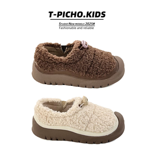 儿童毛毛鞋2025冬季新款保暖一脚蹬女童羊羔毛休闲鞋男童羊蹄棉鞋