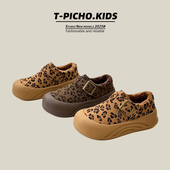 2025年冬季 男童休闲鞋 新款 韩版 女童二棉鞋 儿童包头防踢豹纹勃肯鞋