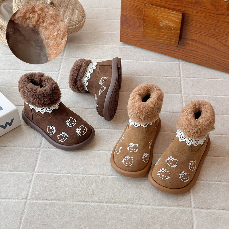 女童雪地靴2025年冬季新款可爱卡通猫咪棉靴韩版百搭宝宝保暖鞋子