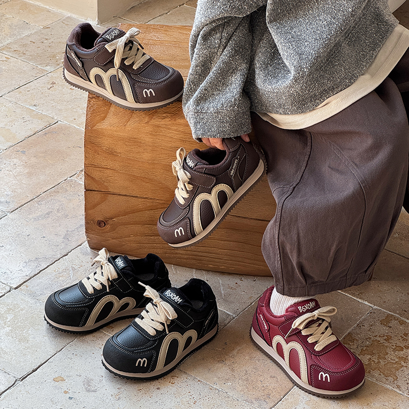 儿童时尚阿甘鞋2025年秋季新款女童皮面防水运动鞋韩版男童休闲鞋