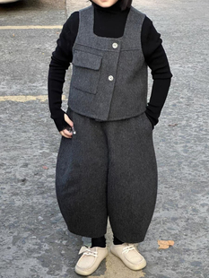 波拉bora韩国童装女童呢子套装高端新款儿童冬装羊绒时髦装男童