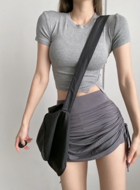 庄庄Shop | 气质弹力抽绳两穿速干褶皱显瘦褶皱包臀裙裤