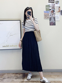 冯下文MD压褶半身裙女夏季 A字裙高腰褶皱百褶裙黑色长裙修身 裙子