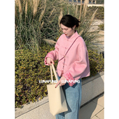 LUNAFUNG冯下文·桃粉色新中式 外套双面呢大衣印花羊毛双面穿上衣