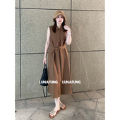 LUNAFUNG冯下文·棕色美拉德无袖 风连衣裙 裙女春夏工装 中长款 衬衫