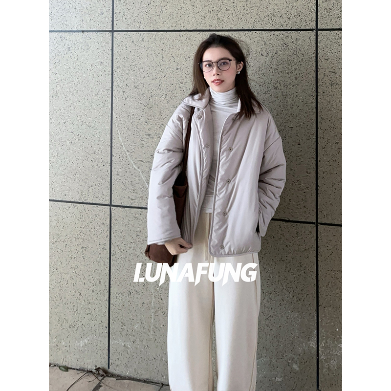 LUNAFUNG冯下文·翻领棉服女小个子棉衣宽松米色保暖外套棉袄