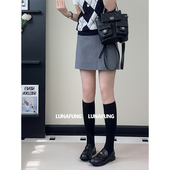 LUNAFUNG冯下文双面呢羊毛短裙毛呢半身裙女包臀裙复古八奶显瘦裙