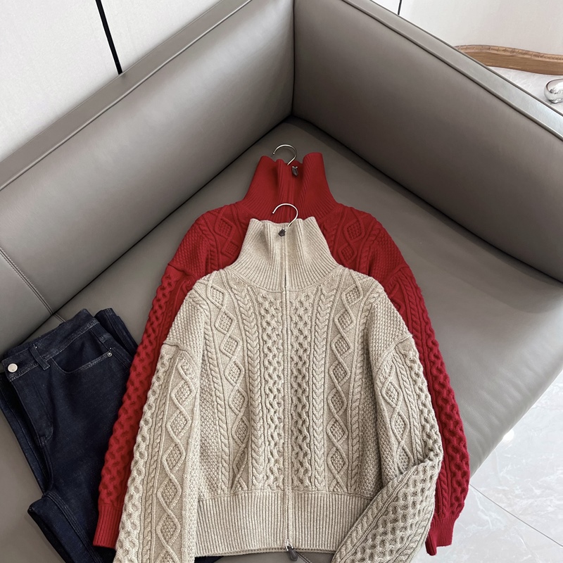 C4750 高货！重磅加厚山羊绒 双拉链绞花夹克外套