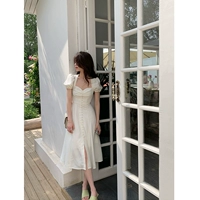 Летний корсет, длинное белое ретро платье, А-силуэт, длина миди, французский ретро стиль