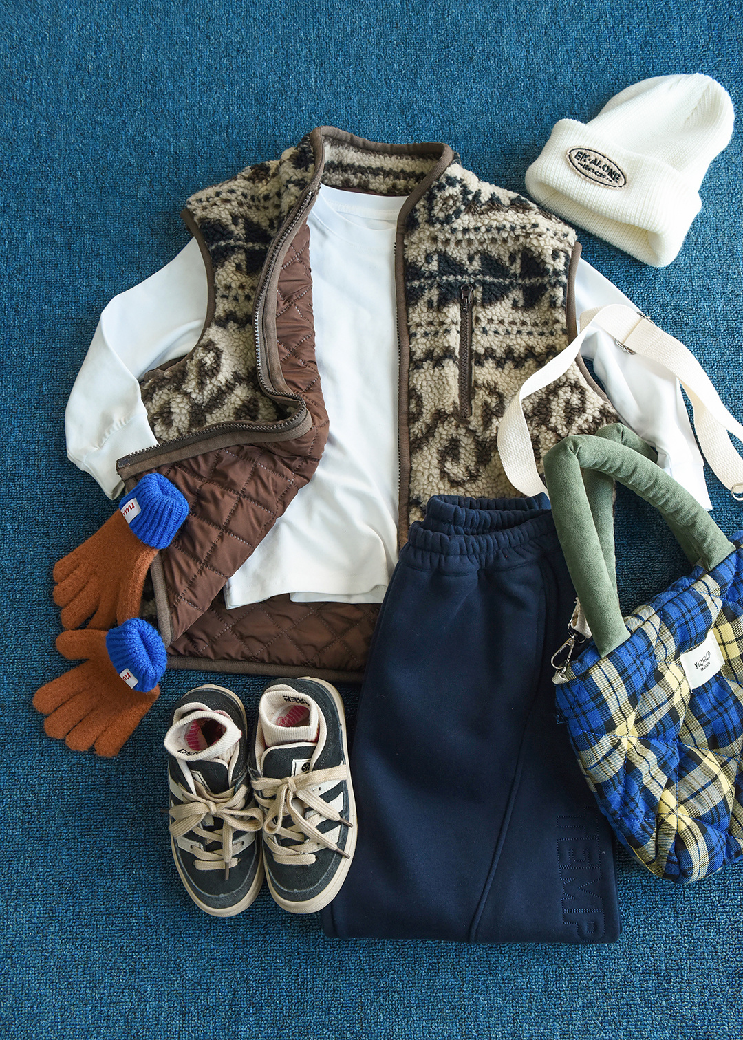 亲子费尔岛绗夹棉羊羔毛马甲儿童2025新款男童女童秋冬款上衣