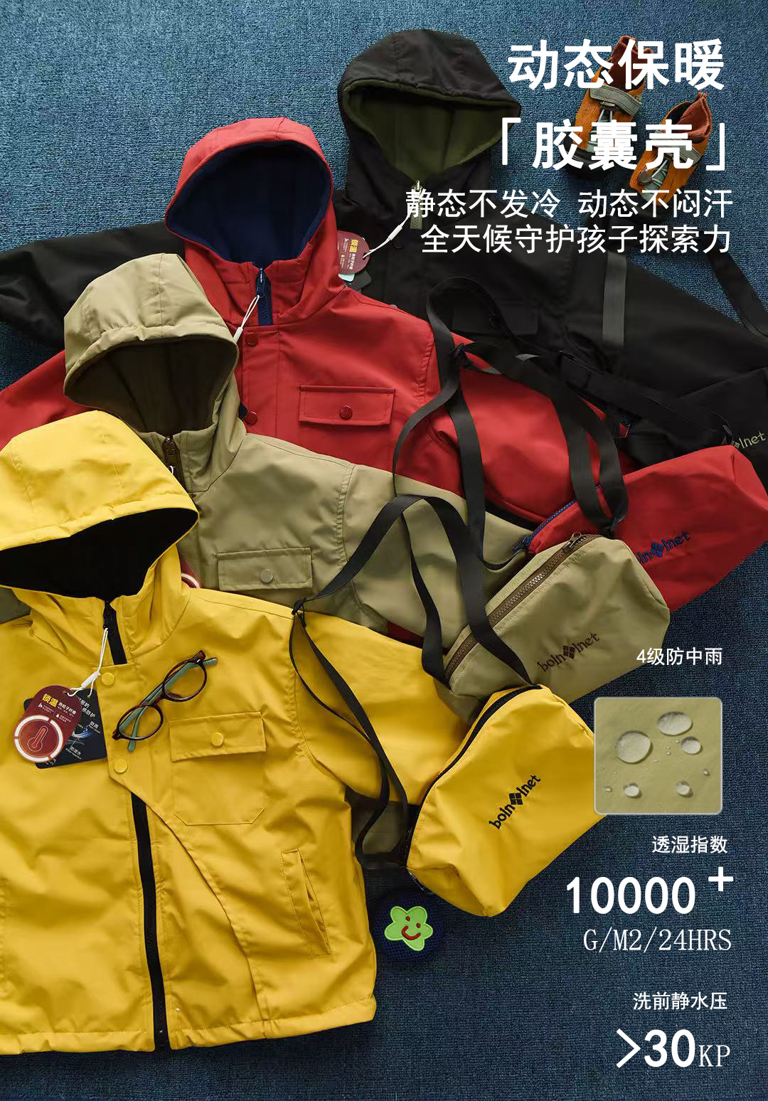 送包包 反正面可穿的儿童四防梭织冲锋衣 2025新款男童女童春外套