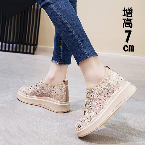 内增高蕾丝渔夫鞋女系带小码透气