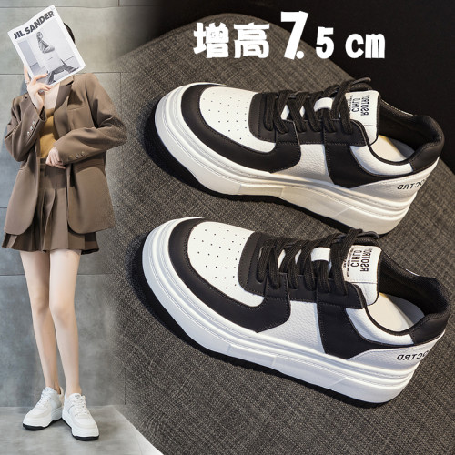 真皮小白鞋女内增高厚底拼色小码