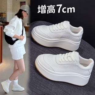 内增高小白鞋女春季新款松糕厚底系带刺绣乐福鞋显瘦小码32 33 34