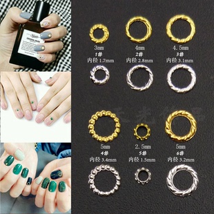 美甲金属镂空圆形麻花圈金银日系百搭圆圈铆钉DIY指甲贴片装饰