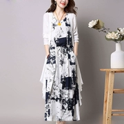 Váy cotton và vải lanh 2019 phổ biến cho phụ nữ mới phần dài phù hợp với váy dài đầu thu nước ngoài váy hai dây gas - Váy dài