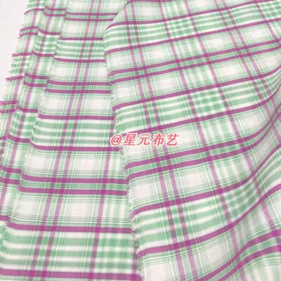 小清新粉绿色韩风色织格子手工布料diy发圈长裙色织格纹面料1231