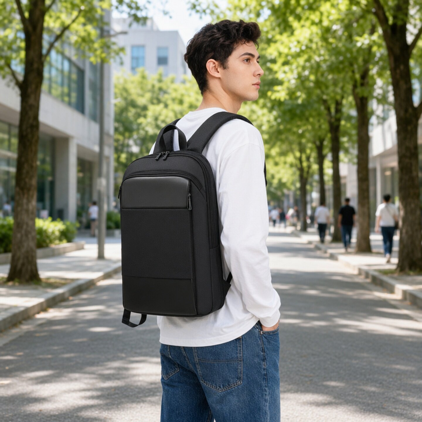 跨境新款商务通勤百搭双肩背包男士出差旅行15.6寸尼龙电脑包礼品