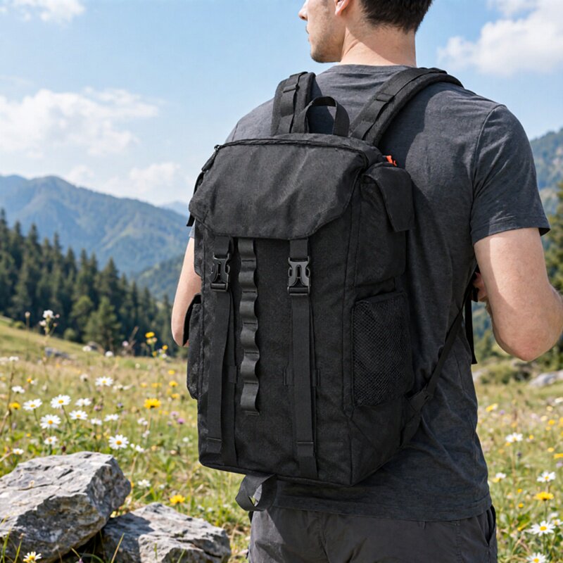 高档尼龙前卫动感时尚大容量户外运动登山背包尼龙织带赛钢料扣具