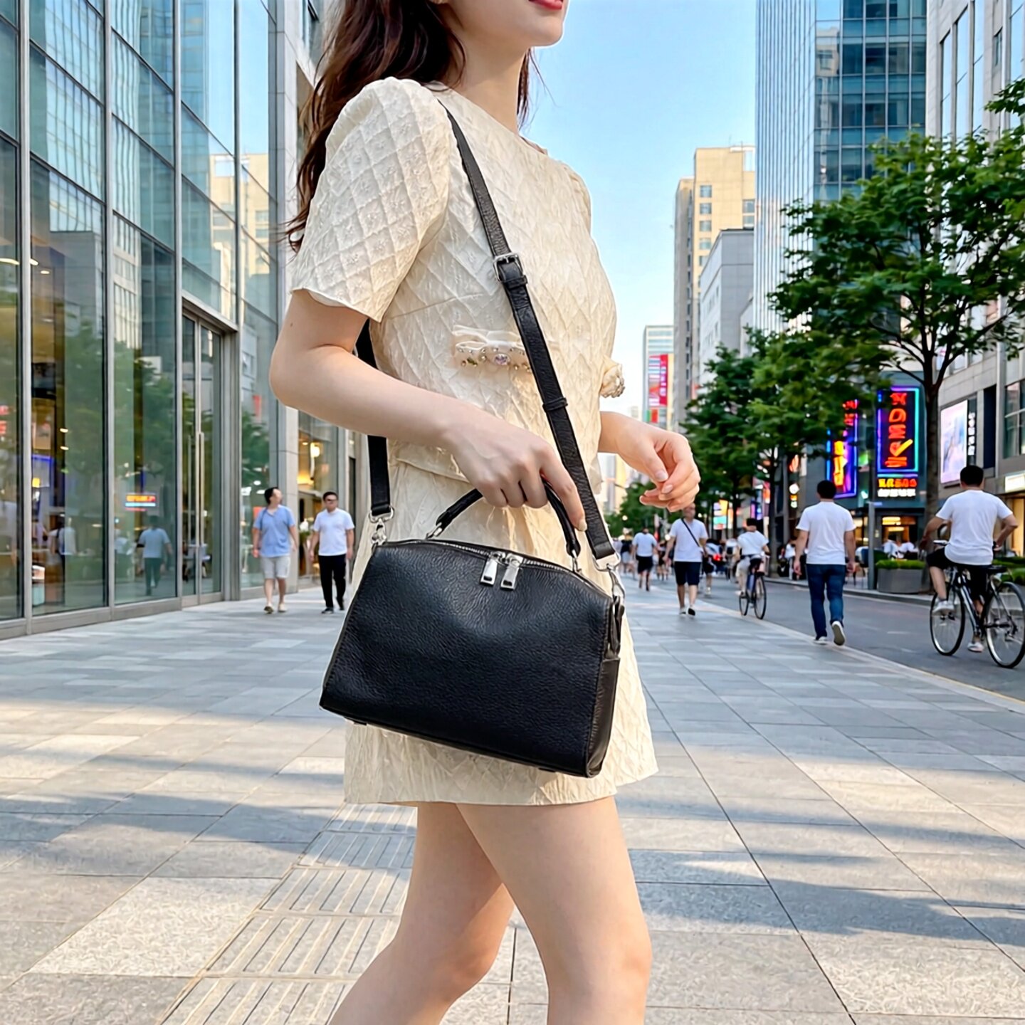 真皮女包夏季小枕头包通勤单肩斜挎包手提包百搭菱格拉链手拎新款